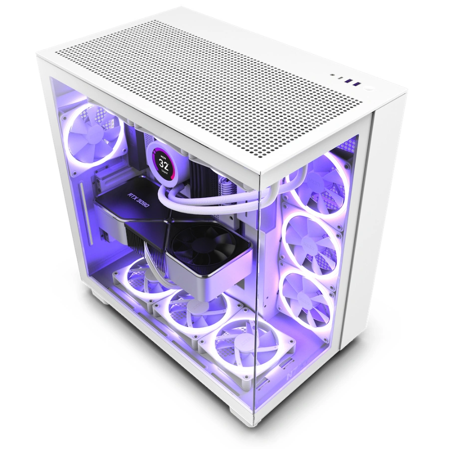 CP-NZXT-CM-H91FW-01-2b276c Gabinete NZXT H9 FLOW / ATX / Incluye 4 Ventiladores 120mm / Cristal Templado / 2X USB 3.2 Tipo A, 1 USB 3.2 Tipo C / Blanco - Image 1