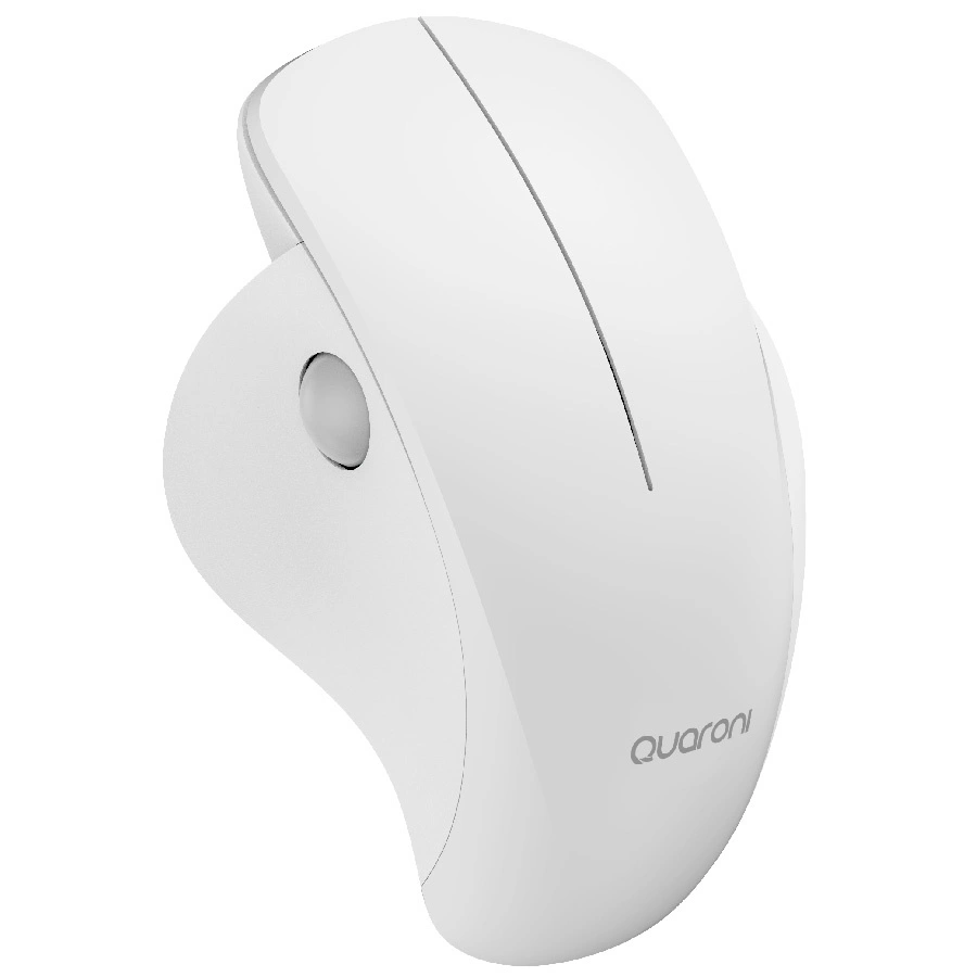 CP-QUARONI-MICOB1-98aea8 Mouse QUARONI MICOB1 / Inalámbrico / Ergonómico / Receptor USB / Desplazamiento Sobre Pelota / 1200 DPI / 2 Botones / Sensor Óptico / Blanco - Image 1