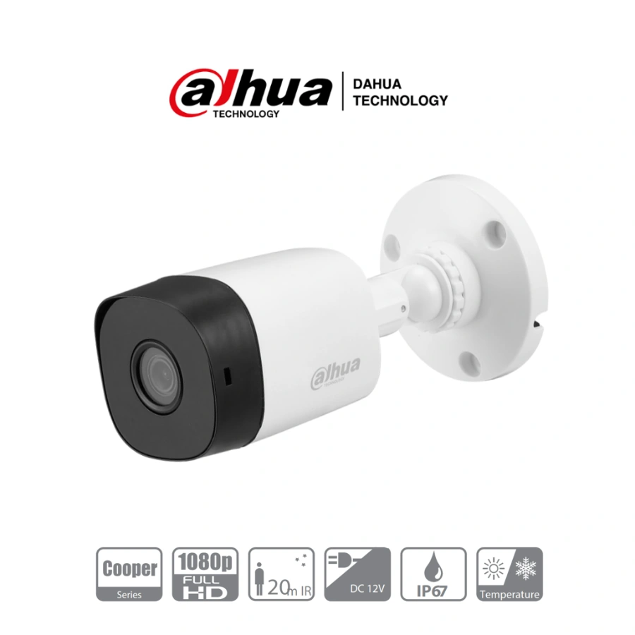 DAHUA-COOPER-B1A2--Camara-Bullet-HDCVI-1080p-93-Grados-de-Apertura-Lente-de-3.6mm-IR-de-20-Mts-IP67-TVI-AHD-y-CVBS Cámara De Vigilancia DAHUA DH-HAC-B1A21N / 2Mp / 1920X1080 Pixeles / IR 20Mts / Sin Micrófono / Para Exterior / IP67 / Blanco - Image 1