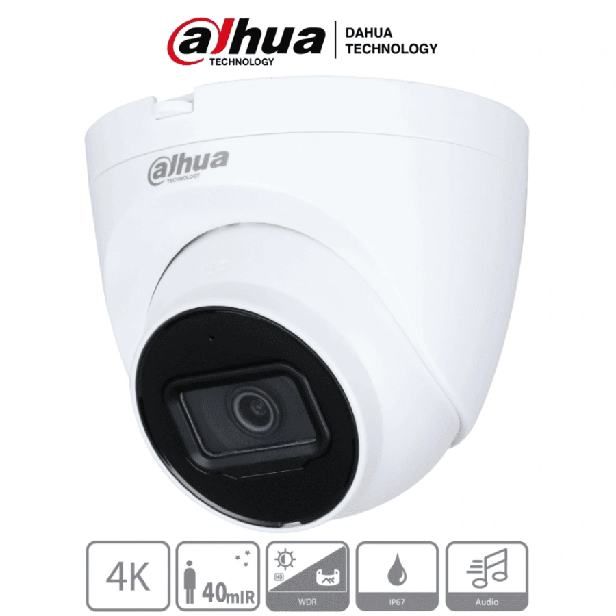 DH-HAC-HDW1801TQN-A---Camara-Domo-Eyeball-4k- Cámara De Vigilancia IP DAHUA Domo / 4K / 8MP / Micrófono Integrado / Lente De 2.8, 3.6 mm / Ir De Luz 40Mts / WDR Real de 120 dB / Soporta CVI / CVBS / AHD / TVI / Para Exterior IP67 / Blanco - Image 1