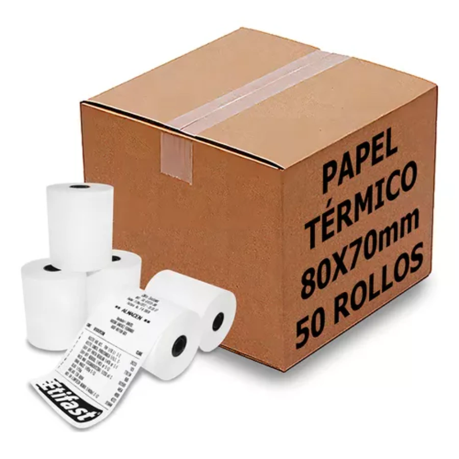 D_NQ_NP_769975-MLU78580281054_082024-O Rollo de Papel Térmico PCM T8070S / 80mm x 70mm / 50 Piezas / Blanco - Image 1