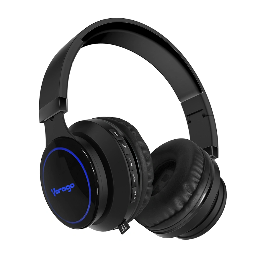 HPB-201-LED-BK-01 Diadema Inalámbrica VORAGO HPB-201-LED / Estéreo / Con Micrófono / Bluetooth 5.0, Micro SD / 3.5 MM / Iluminación LED / Recargable / Plegables / Color Negro - Image 1