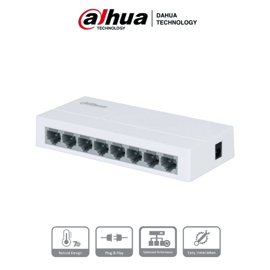 Switch-de-8-puertos-FastEthernet-DH-PFS3008-8ET-L Switch DAHUA PFS3008-8ET-L / Para Escritorio / 8 Puertos Fast Ethernet 10/100 Mbps / Switching 1.6 Gbps / Velocidad De Reenvió De Paquetes 1.19 Mbps / Color Blanco - Image 1