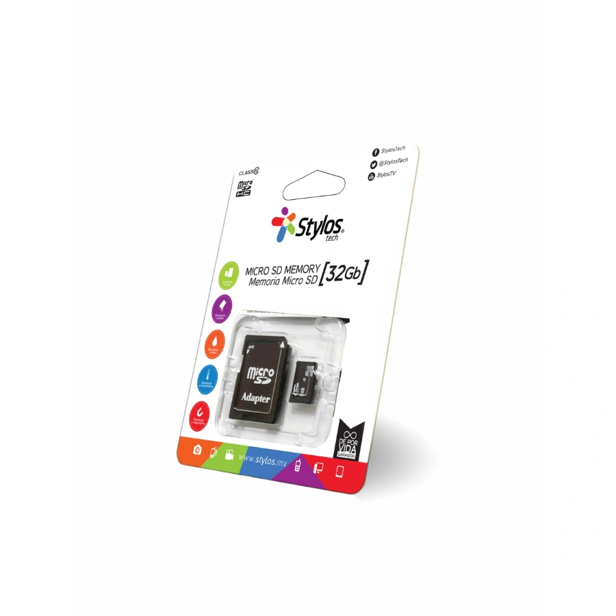 msd32-scaled Tarjeta Micro SD STYLOS / 32GB / Clase 10 / Con Adaptador / TFT - Image 1