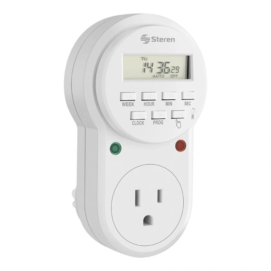 1 Temporizador STEREN TEMP-08E / 8 Eventos / Programable / Pantalla Digital / Batería De Respaldo / 625 W / Color Blanco - Image 1