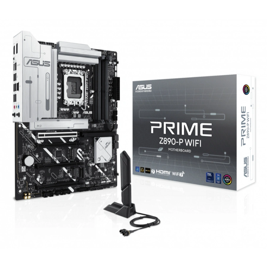 9 Tarjeta Madre ASUS PRIME Z890-P WIFI / ATX / LGA1851 / 192GB X4 DDR5 8666Mhz, XMP / X4 SATA / X1 M.2 PCIe 5.0 x4, X3 M.2 PCIe 4.0 x4 / HDMI, DP, USB, USB-C, 3.5 MM / Wi-Fi 7 / BIOS Flashback / Aura Sync / Blanco - Image 1