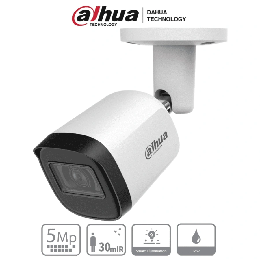 Camara-de-seguridad-Bulle-de-5-megapixeles-modelo-DH-HAC-B2A51-U-Metalica Cámara IP De Vigilancia DAHUA / 5Mp / Lente Fijo 3.6mm / Ir De Luz 30Mts / Soporta CVI, CVBS, AHD, TVI / Para Exterior IP67 / Metálica / Color Blanco - Image 1