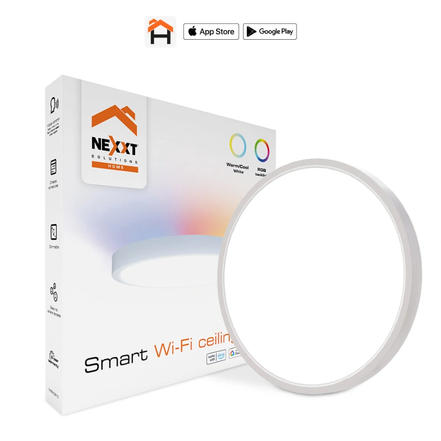 NHB-C810_carrusel_web_ENG_JD_VF-1 Lámpara Para Techo NEXXT SOLUTIONS NHB-C810 / LED / 2250 Lúmenes / Inteligente / Wi-Fi, Alexa, Google Home, Siri, Smart Home App / Luz RGB / Regulable / Para Interior / Color Blanco - Image 1