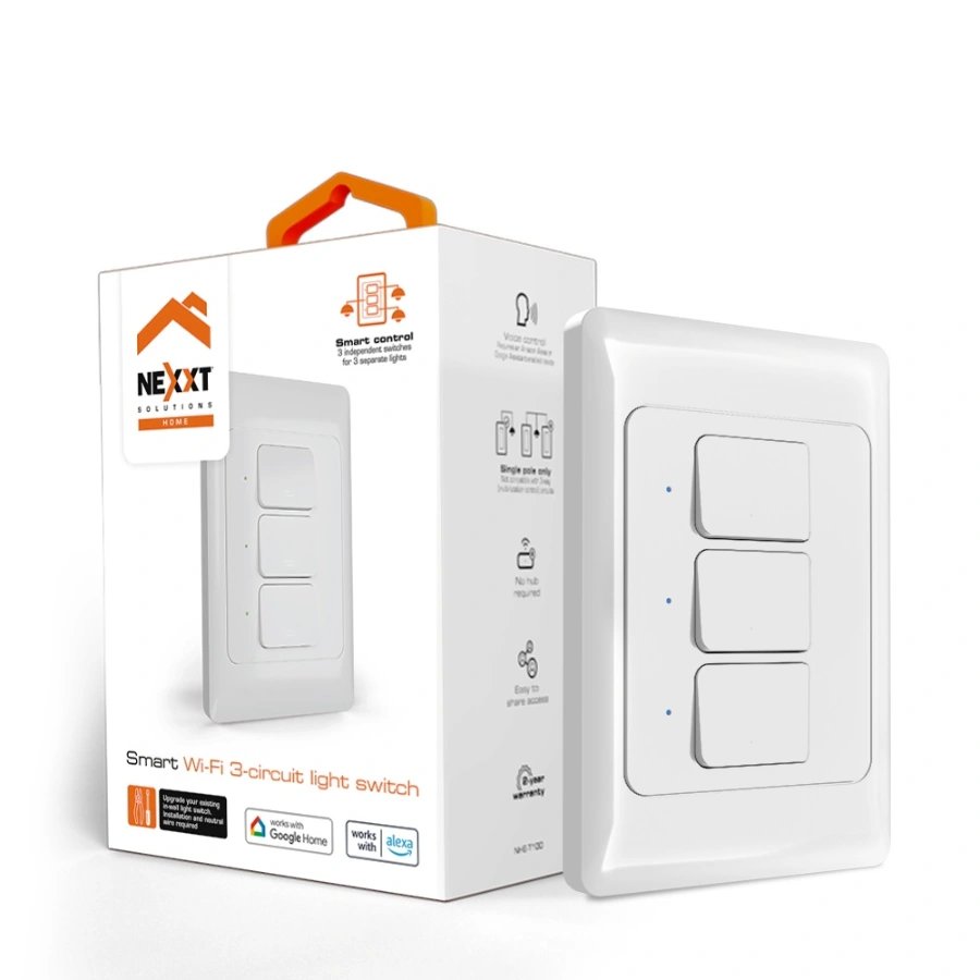 banners-carrusel-nhe-t100-1 Interruptor Inteligente De Pared NEXXT NHE-T100 / 3 Interruptores / Wifi / Bluetooth / Programación De Horarios / Funciona Con Alexa, Asistente De Google Y Siri / Color Blanco - Image 1