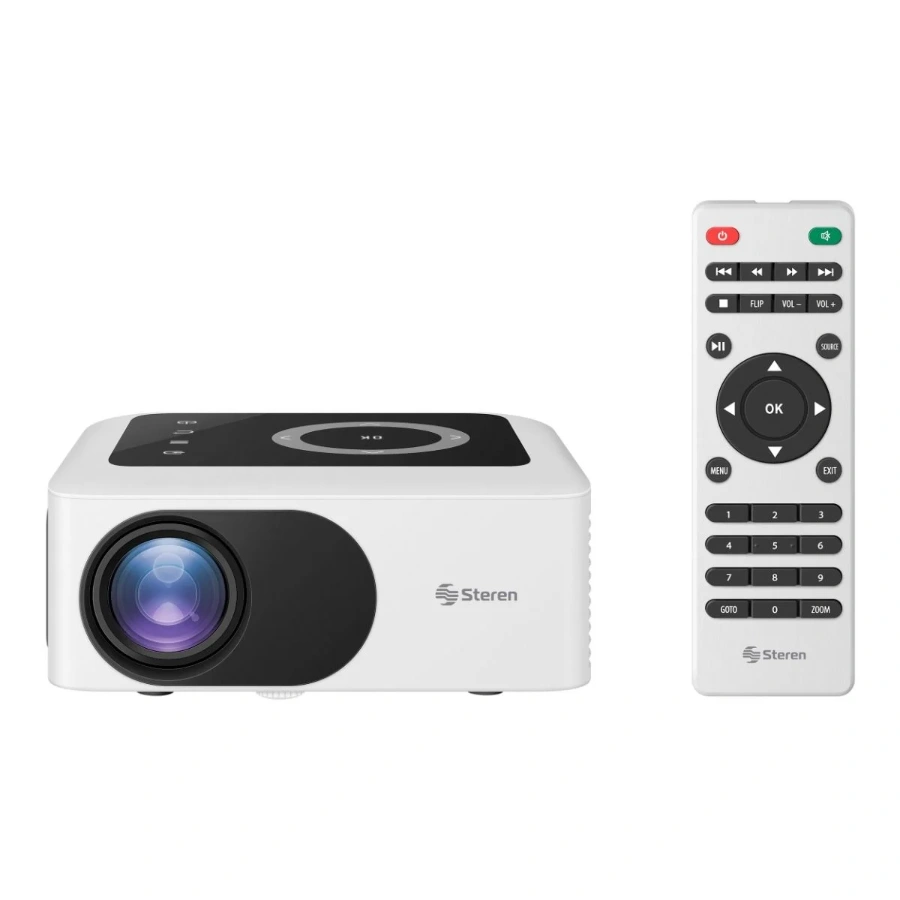 mini-proyector-multimedia-hd-de-2105-lm-85-ansi-lm-portatil Mini Proyector Multimedia STEREN PRO-240 / LED / 2105 Lúmenes / 1280 x 720P / HDMI, USB, Micro SD, 3.5mm / Incluye Control / Color Blanco - Image 1