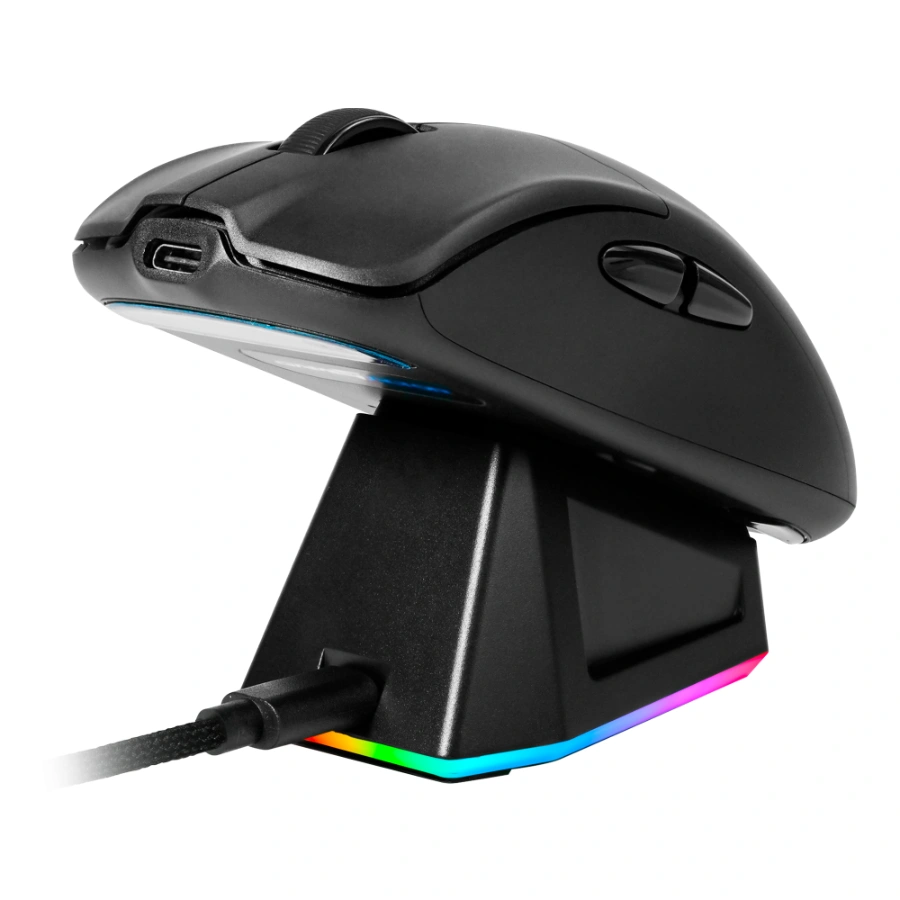 mow80059921726601029 Mouse GAME FACTOR MOW800 RGB / Inalámbrico / 26 000 Dpi / USB, Bluetooth, 2.4 GHz / Sensor Pixart 3395 / Base Magnética / Negro - Image 1