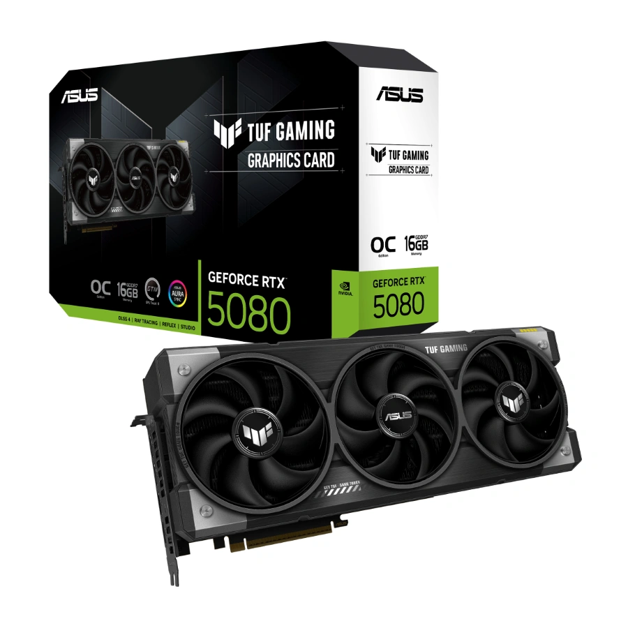 TUF-RTX 50802 Tarjeta de video ASUS TUF GAMING NVIDIA GeForce RTX 5080 - 16GB GDDR7 OC, Núcleos CUDA 10752, 256 Bits, PCI Express 5.0, X1 16 Pin - OpenGL®4.6, Negro - Image 1