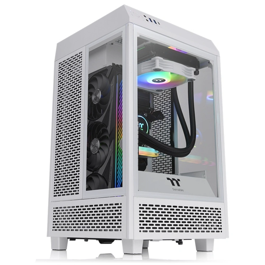 towe100_1s Gabinete Thermaltake The Tower 100 Snow Mini - Mini-ITX Tower con Paneles de Vidrio Templado, 2 Ventiladores Preinstalados y Diseño Vertical, Color Blanco - Image 1