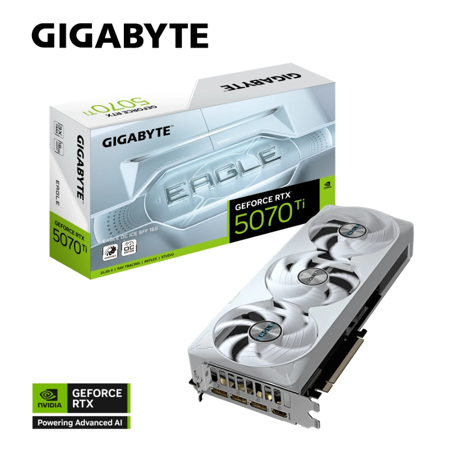 GeForce RTX™ 5070 Ti EAGLE OC ICE SFF 16G-10 Tarjeta de Video GIGABYTE GeForce RTX 5070 Ti EAGLE OC ICE SFF, 16GB GDDR7, 256 bits, PCI-E 5.0, 16 Pines *1, Blanco - Image 1