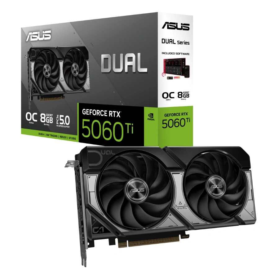 DUAL-RTX5060TI-O8Gds Tarjeta De Video ASUS NVIDIA GeForce RTX 5060 Ti Dual OC - 8GB GDDR7, Núcleos CUDA 4608, 128 Bits, Pci Express 5.0, X1 8 Pin - OpenGL®4.6 - Image 1