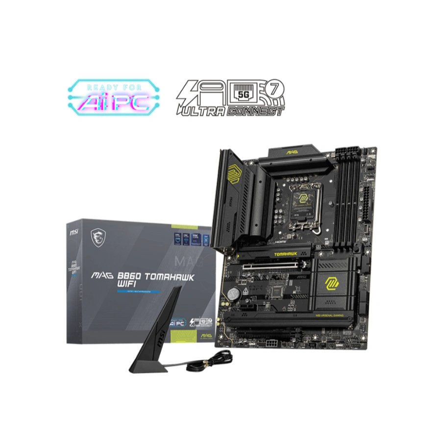 MAG B860 TOMAHAWK WIFIdddccc Tarjeta Madre MSI MAG B860 TOMAHAWK WIFI - Socket 1851, 256GB X4 DDR5 9200Mhz, Hdmi, Dp, M.2 PCIe 5.0, USB 3.2, 2.0, Wi-Fi 7, Bluetooth - ATX - Image 1