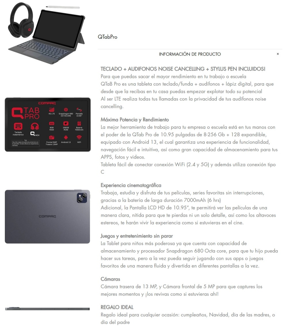 Compaq Computer Tab Works Tablet COMPAQ Q TAB PRO - Qualcomm Snapdragon 680, 10.95”, RAM 8GB ...