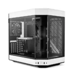 Gabinete HYTE Y60 – ATX Mid Tower, 3 Ventiladores Incluidos, Cristal Templado Panorámico de Doble Cámara, Cable Elevador PCIE 4.0 – Negro Con Blanco