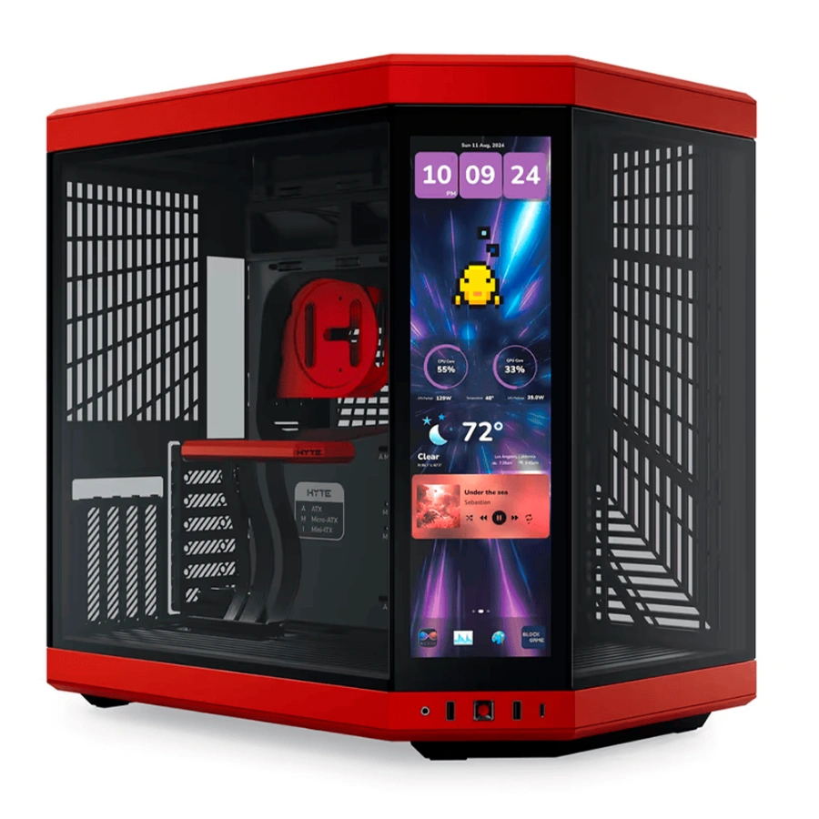 CS-HYTE-Y70TTI-RBd Gabinete HYTE Y70 LCD TOUCH INFINITE - Pantalla Táctil IPS Integrada De 2.5K, ATX Mid Tower, Doble Cámara, Sin Ventiladores – Negro Con Rojo - Image 1