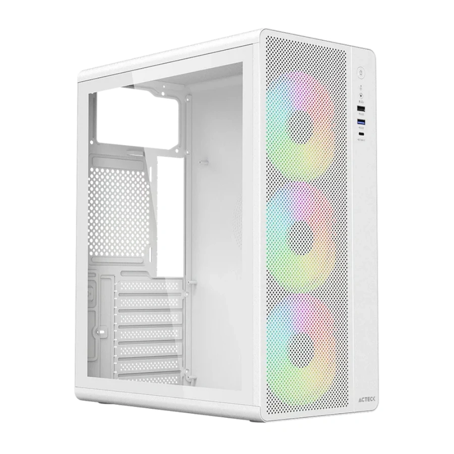AC-941716_1 Gabinete ACTECK ESSEN PRO X GM767 – ATX, Cristal Templado, 3 Vent. Incluidos / USB Tipo C 3.1, USB 3.0, USB 2.0, Color Blanco - Image 1