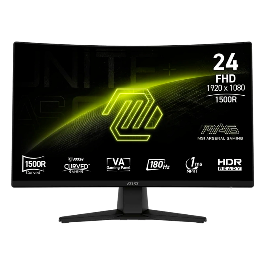 55fd16adaabc177e29ed93ec94d813d5 Monitor Gamer Curvo MSI MAG 242C LCD 24"– 1920 x 1080 Full HD, HDR READY, Adaptive Sync, Panel VA, 180Hz, Hdmi, Dp, 1MS, Vesa, Sin Bordes, Negro - Image 1