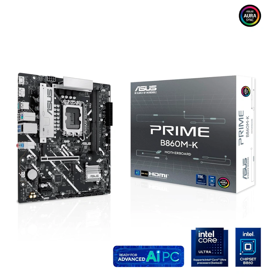 5cbc38f23fc130c7c2e3e0fba97d1884 Tarjeta Madre ASUS PRIME B860M-K - Socket LGA 1851, 128 GB X2 DDR5 8800Mhz OC*, Hdmi, Dp, Pcie-5.0, USB 3.2/2.0 - Micro Atx - Image 1
