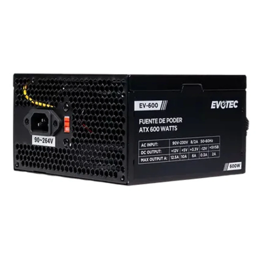 CP-EVOTEC-EV-600-80050d Fuente de Poder Evotec EV-600 600W- No Modular, Sin Certificación, 24 pin ATX, EPS 4 Pin, 120mm, Negro - Image 1