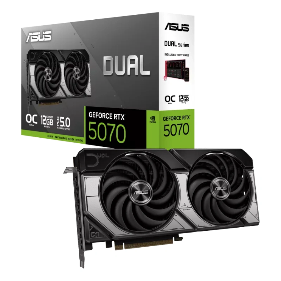 DUAL-RTX5070-O12Gn Tarjeta De Video ASUS NVIDIA Dual GeForce RTX 5070 12GB OC - 12GB GDDR7, 2572MHz, 192Bit, Núcleos Cuda 6144, PCI-e 5.0, Hdmi, Dp - 16 Pines - Image 1