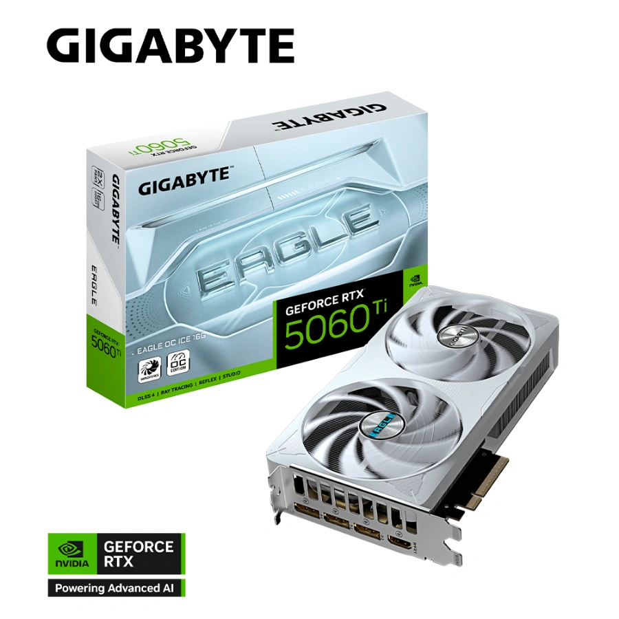 GV-N506TEAGLEOC ICE-16GD4 Tarjeta De Video GIGABYTE NVIDIA GeForce RTX 5060 Ti EAGLE OC ICE 16G - 16GB GDDR7, 128 Bits, 2617 MHz, Núcleos Cuda 4608, PCI-e 5.0, Hdmi, Dp - X1 8 Pin - Image 1