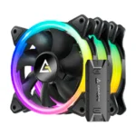 Kit de 3 Ventiladores ANTEC NEON 120 ARGB, 1600 RPM, 35 CFM, 25.6 dBA, 4Pin 12V, 3Pin 5V, Negro