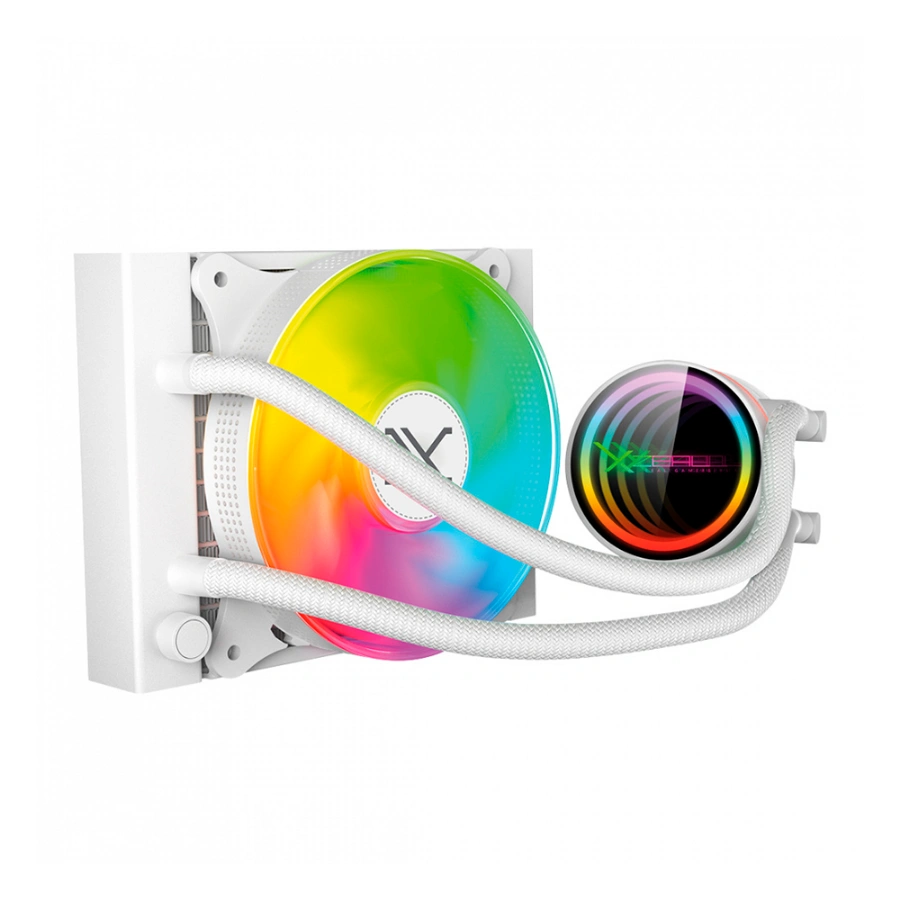 7a4ffe5796206d16876e286e2db5bea4 Enfriamiento Liquido AIO REDONDO XZEAL TYPHOON-X 120 ARGB – 120MM, 800-2200 RPM, 75.89 CFM / 33.5 dBA, 3Pin 5V - Blanco - Image 1