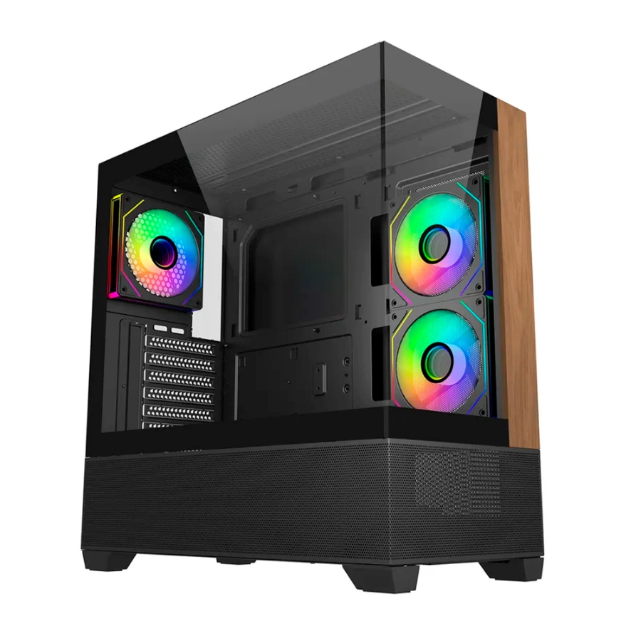 8a7981c59caf80029191c3b4f1022e17 Gabinete COOLER MASTER Elite 690 Wood - ATX, Cristal Templado + Madero, 3 Vent. Incluidos, USB 3.0, Negro - Image 1