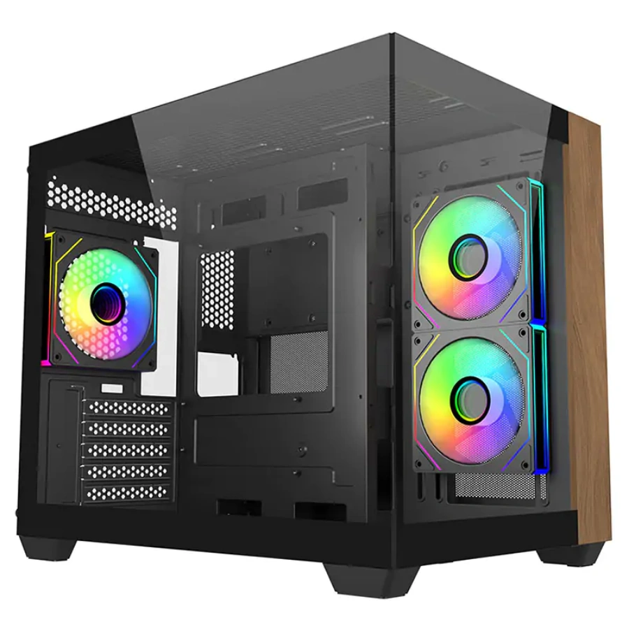 Cooler-Master-Cases-C Gabinete COOLER MASTER Elite 481 Wood - Micro-ATX, Cristal Templado + Madera, 3 Vent. Incluidos, USB 3.0, Negro - Image 1
