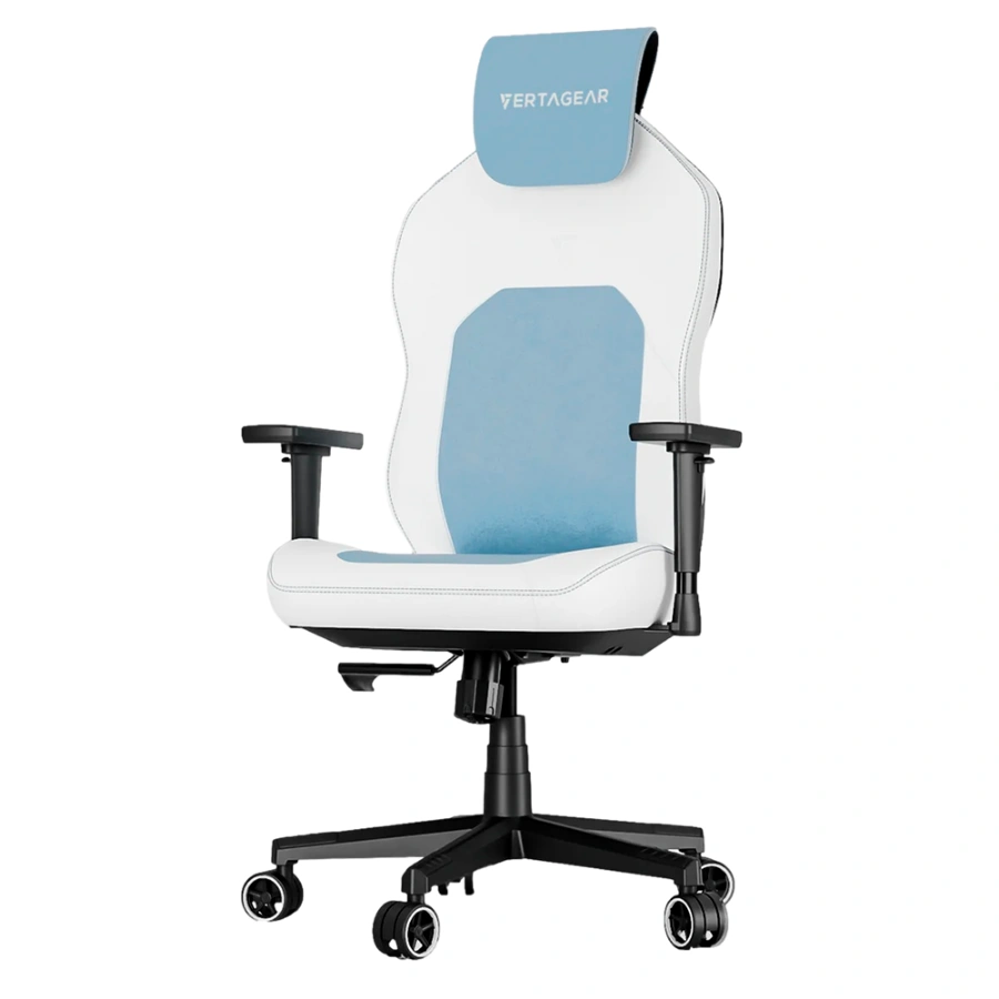 73359488c07243e50ef0571061a58809 Silla Gamer Deportiva VERTAGEAR SL1800 - Ergonómica Grande Y Alta, Asiento Lumbar ContourMax, Soporte del cuello, Reposabrazos 3D, Hasta 118k, Blanco Con Azul - Image 1