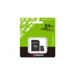 Memoria Micro SD KINGSTON - 64GB MicroSDXC UHS-I Clase 10, con Adaptador,  Negro