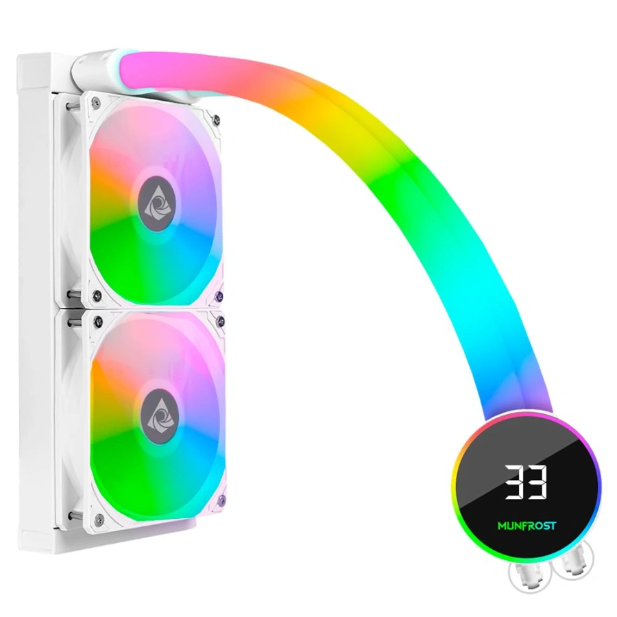 51N1ldgkB4H Enfriamiento Liquido AIO MUNFROST Moon River 240 ARGB - 240mm, 2x120mm, Hasta 2400 RPM, 76 CFM, 28 dBA, 4pin 12V, 3pin 5V - Blanco - Image 1