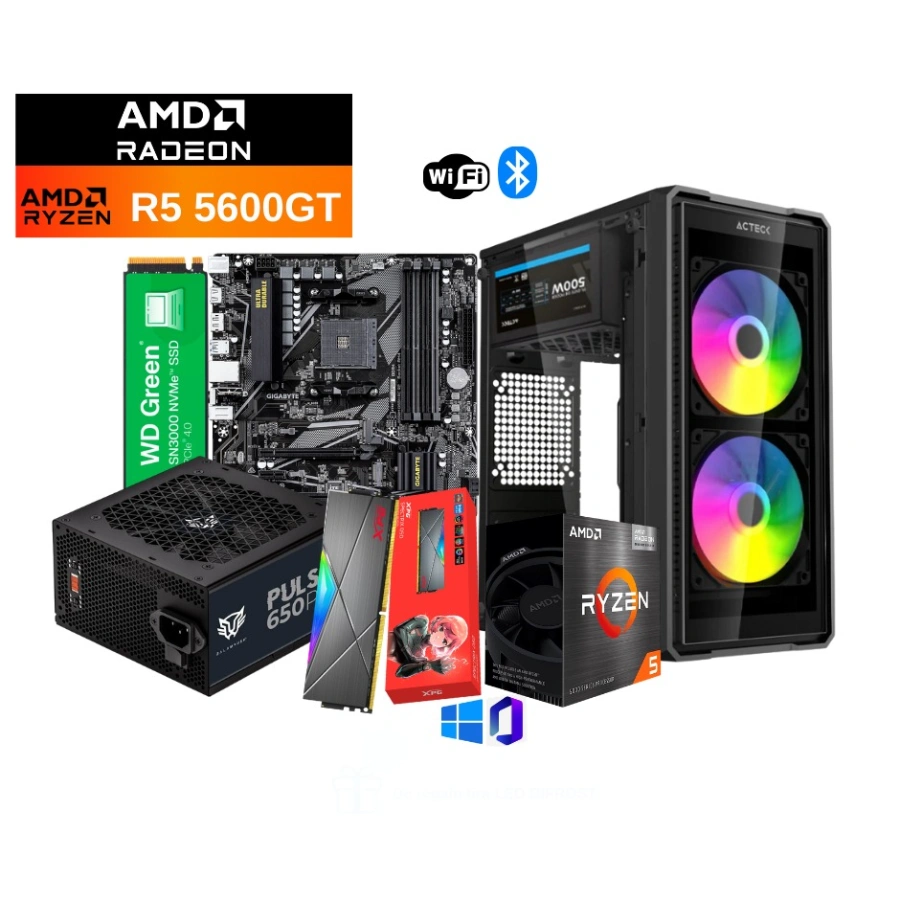 9dbdbf46-12 PC DOOM ULTRA - AMD Ryzen 5 5600GT, Tarjeta Madre B550M, DDR4 3600Mhz 2X8GB 16GB, SSD NVME 500GB, 650W 80 Plus White, Wifi/Bluetooth, Licencia Windows 11/Office2024, Micro-ATX - Image 1