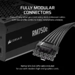 Fuente de Poder CORSAIR RM750E 750W - Full Modular, 80 Plus GOLD, 24 Pin ATX, PCI-e 6+2 Pin, EPS 4+4 Pin, ATX 3.1, 120mm, Color Negro - Imagen 7