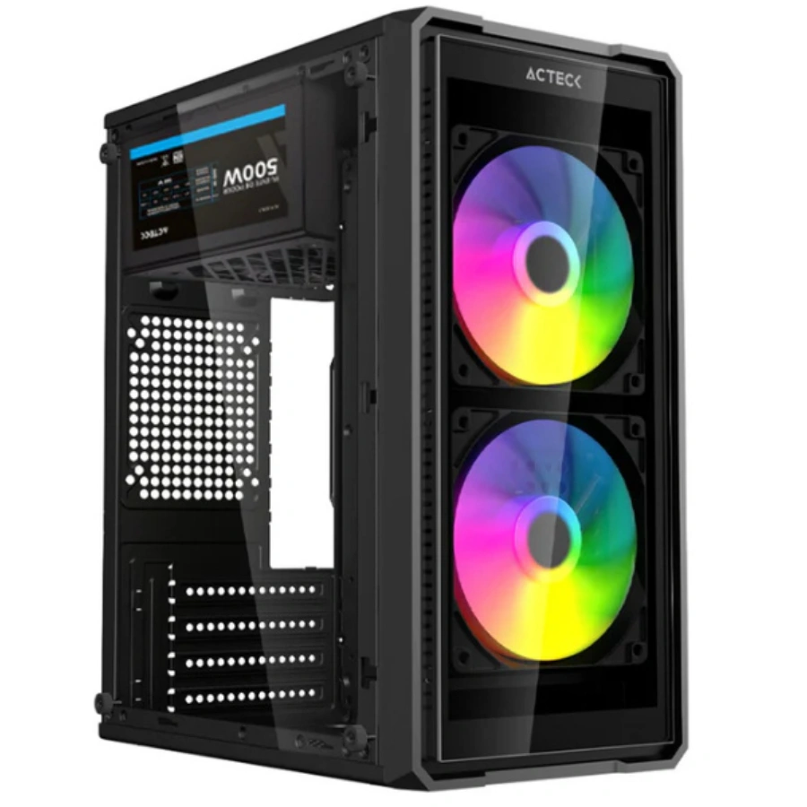 CP-ACTECK-AC-943 Gabinete ACTECK Doom Ultra Crystal GI750C - Micro-ATX, Cristal Templado, 2 Vent. Incluidos, USB 2.0, Negro - Image 1