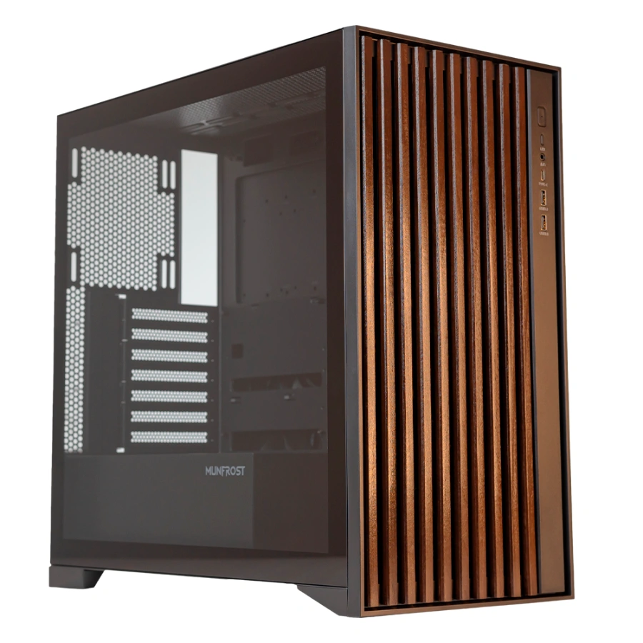 f5b9b04d9a88a72b56dbd9d913efc60b Gabinete MUNFROST ALDER - ATX, Cristal Templado, 2 Vent. Incluidos, USB 3.0, Negro Con Cafe - Image 1