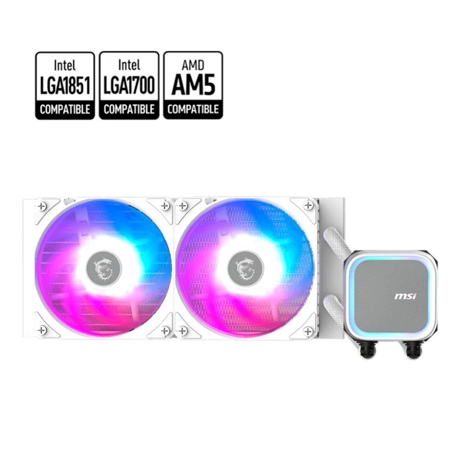 373e339800524e88bb2a16a6986b61e2 Enfriamiento Liquido AIO MSI MAG CORELIQUID A13 240 - 240mm, 2x120mm, Hasta 3800 RPM, 62.6 CFM, 20 dBA, 4pin 12V, 3pin 5V - Blanco - Image 1