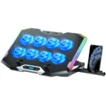 Base Enfriadora BALAM RUSH Eolox Frost Pro EF760 - 17", 8 Ventiladores, 6 Niveles de Velocidad, Soporte Para Celular, USB-A, Malla Metalica, CFM 106, Negro