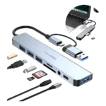 Hub Usb C SUPPORT BC - 8 En 1, Multipuertos, Con Lector TF/SD, Usb 3.0, Audio, USB Tipo C