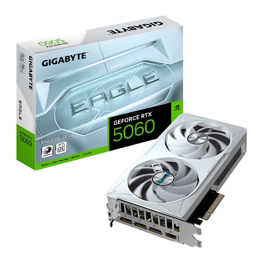 f98a941f51f48aca425202b12ebf6d5c Tarjeta de Video GIGABYTE NVIDIA GeForce RTX 5060 EAGLE OC ICE – 8GB, 128-bit GDDR7, PCI-e 5.0, Núcleos CUDA 3840, DP, HDMI, Boost 2550MHz, x1 8 Pines, Blanco - Image 1