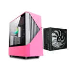 Gabinete Gamer MUNFROST Panda Pro - E-ATX, Cristal Templado, Usb 3.1, 3 Vent. Incluidos, + Fuente De Poder 550W 80 Plus Bronze, Rosa Con Blanco