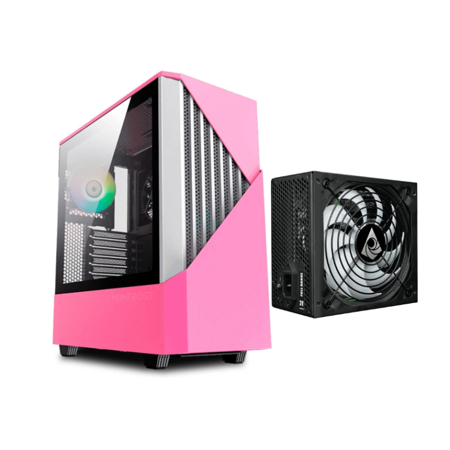 pandapink12 Gabinete Gamer MUNFROST Panda Pro - E-ATX, Cristal Templado, Usb 3.1, 3 Vent. Incluidos, + Fuente De Poder 550W 80 Plus Bronze, Rosa Con Blanco - Image 1