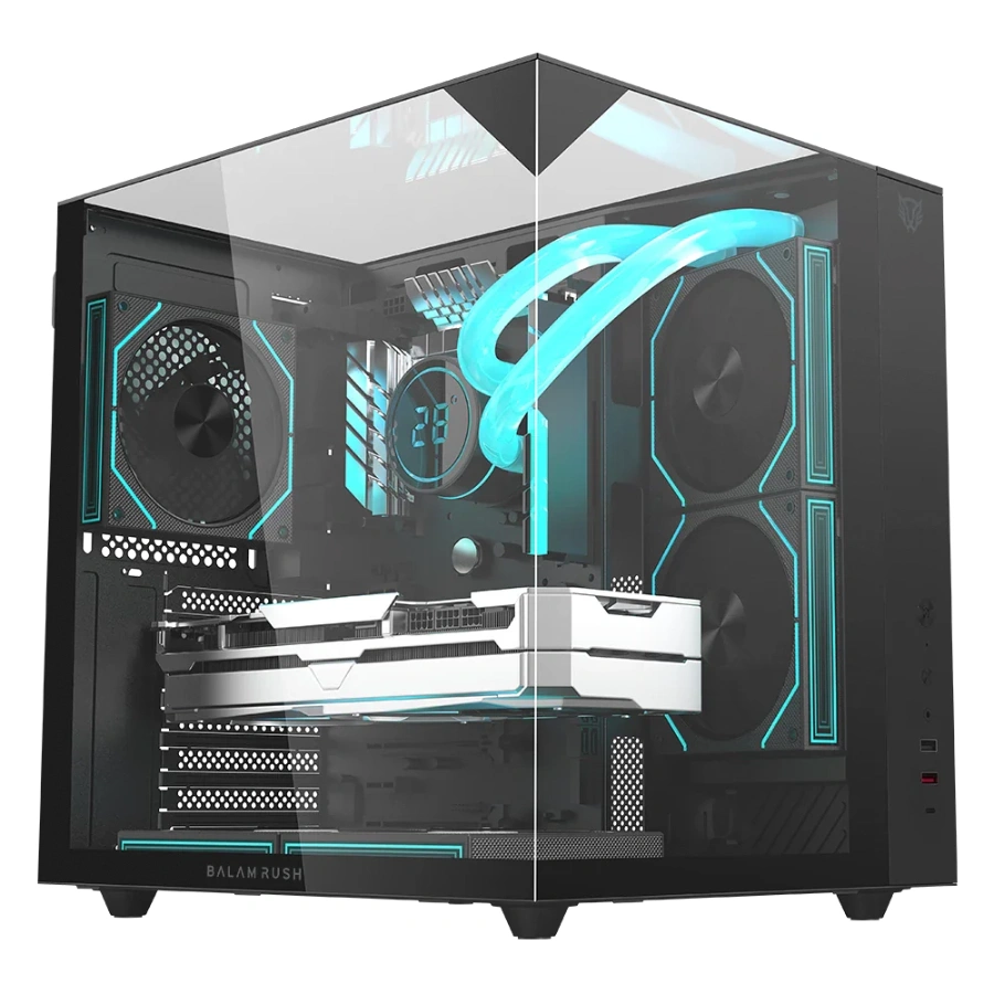 ed114bdX Gabinete Gamer Balam Rush Tank Majestic 6600 - Media Torre, ATX, Triple Panel Cristal Templado, 3x Ventiladores ARGB 120mm, GPU hasta 330mm - Negro - Image 1